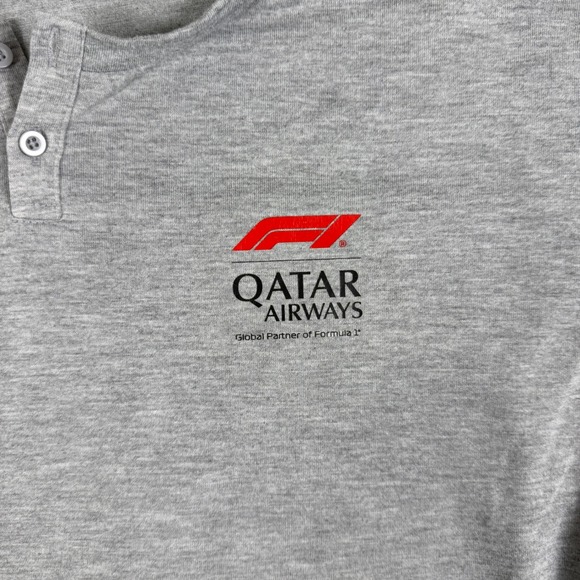 Qatar Airways Formula 1 Gray Long Sleeve M Henley Pajama Business Class Shirt - Picture 2 of 7